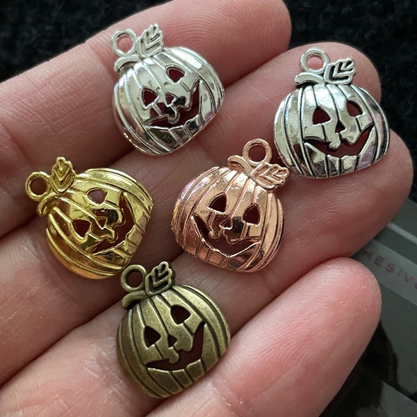 6 Piece Pumpkin Charms Assorted Colors for jewelry making, Silver, Gold, Bronze, Copper, Bright Silver choose color