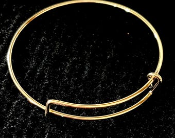 6.50” Gold Plated Stainless Steel Expandable Charm Bangle Blank, hypoallergenic, lead & nickel free, 1.8mm