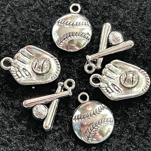 6 Piece Baseball Charm Set antique Tibetan silver for jewelry making 3 pairs