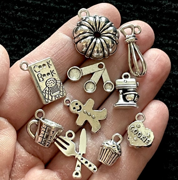 10 Piece Baking Themed Charm Assortment Tibetan Silver Metal Charms for Jewelry Making, Crafting, Scrapbooking