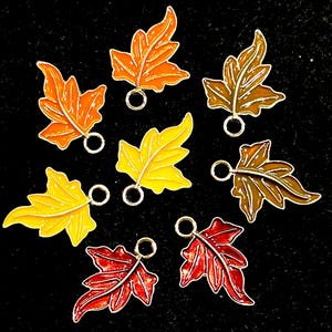 8 Piece Autumn Oak Leaves Charms for jewelry making gold alloy & enamel, scrapbooking, crafting, stitch marking, 3/4” 4 pairs