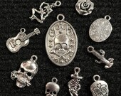 10 Piece Day Of The Dead Sugar Skull Skeleton Celebration Charms antique silver charms for jewelry making