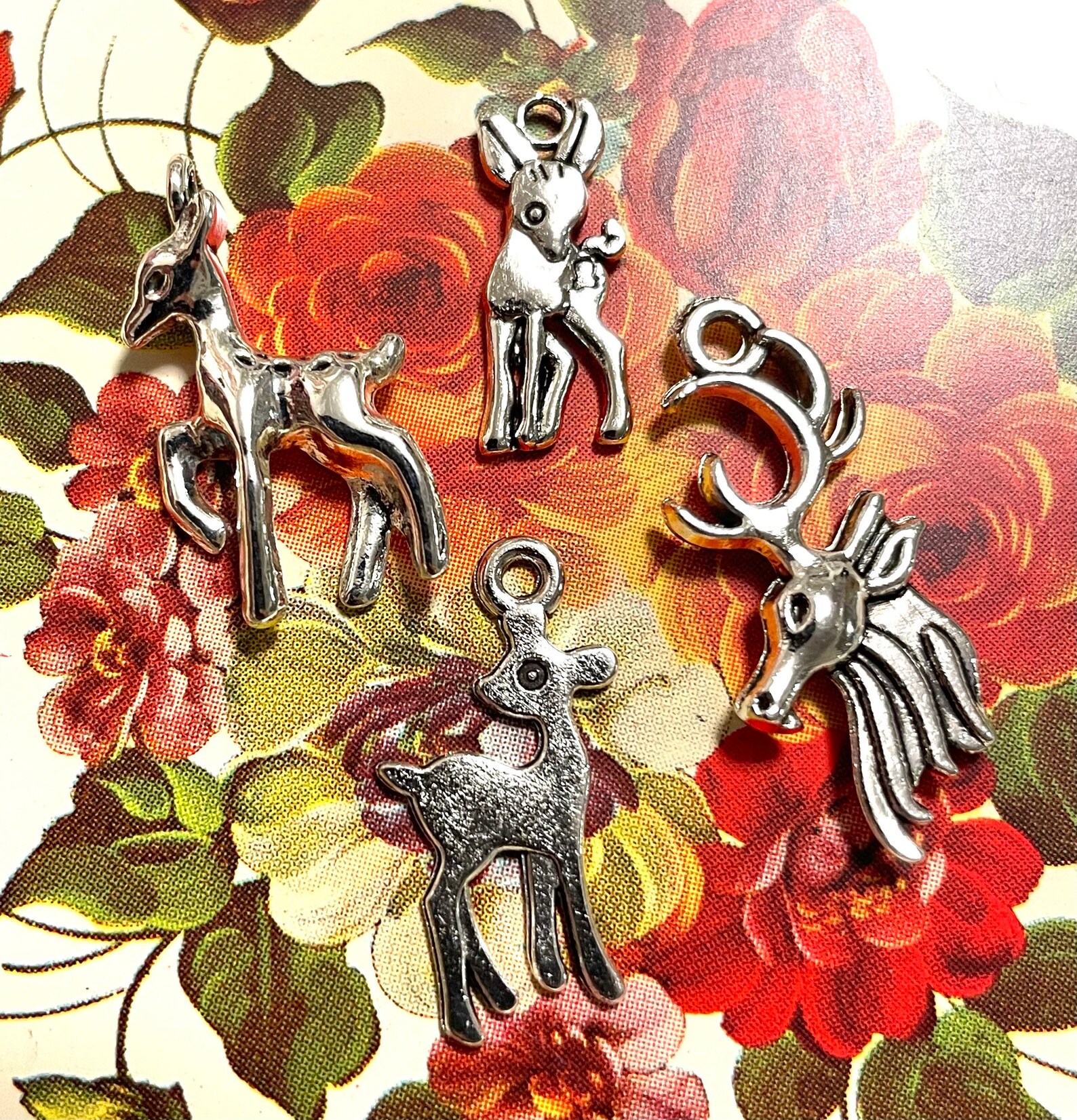 Set Of 4 Deer Charms silver metal charms for jewelry making Etsy