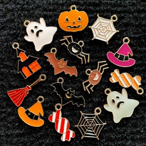 15 Piece Halloween Mixed Set Gold Tone & Enamel Charms for jewelry making