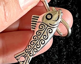 2 Piece Fish & Hook Set antique silver alloy terra cast pendant for jewelry making, keychains, purse pulls, 1+”