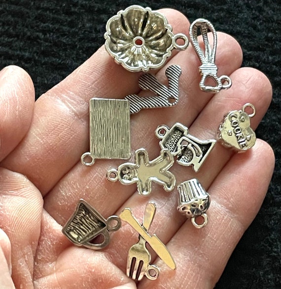 10 Piece Baking Themed Charm Assortment Tibetan Silver Metal Charms for Jewelry Making, Crafting, Scrapbooking