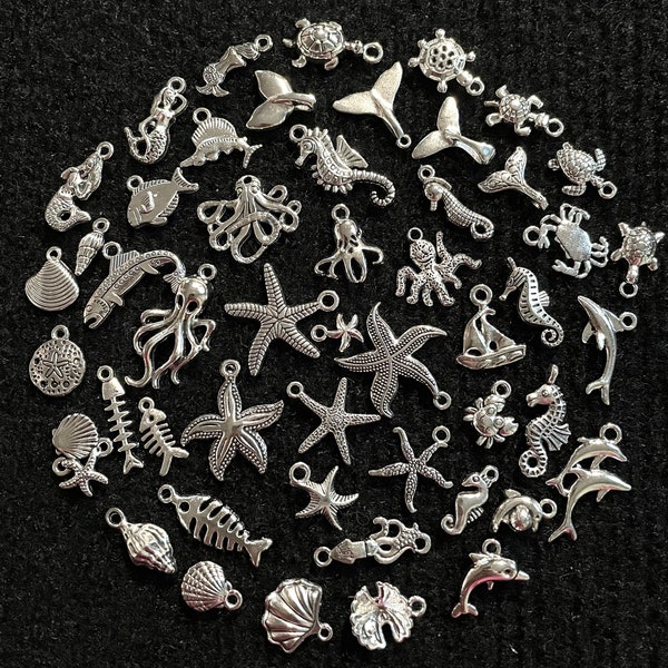 50 Piece Ultimate Ocean Charm Assortment antique silver metal charms for jewelry making mixed set