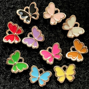 Set Of 10 Multi Color Butterfly Charms Gold Alloy & Enamel charms for jewelry making