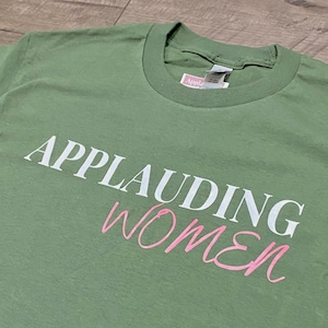 Feminism Shirt, Applauding Women Logo, Military Green Long Sleeve Shirt