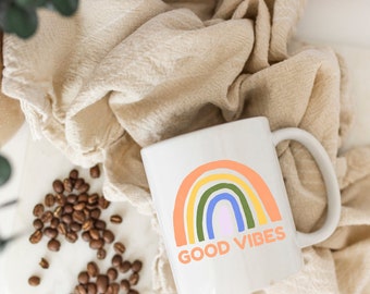 Good Vibes Rainbow Coffee Mug, Positive Gift