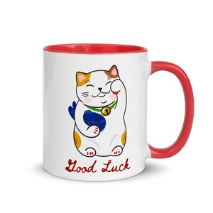 Lucky Cat Mug, Lucky Fortune Cat Mug, Fortune Cat, Maneki Neko, Lucky Cat Charm, Good Luck, Good Fortune, Waving Cat, Maneki-neko