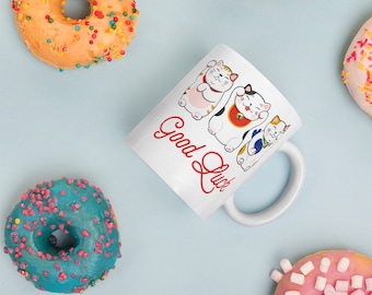 Lucky Fortune Cat Ceramic Mug, Maneki Neko