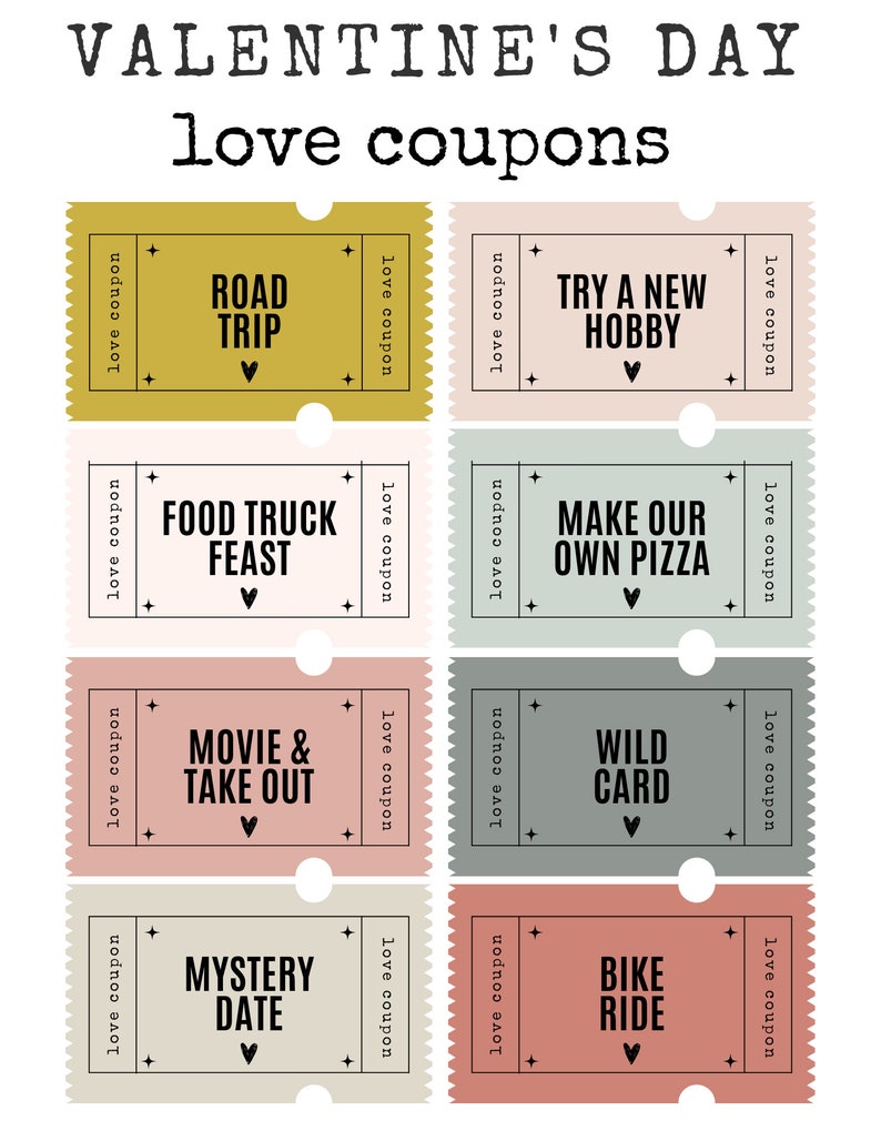 Printable Love Coupons for Valentine's Day, Digital Couples Coupons ...