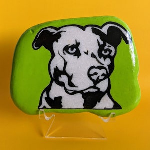 Pitbull  Acrylic Painted Stone with Stand, Gift, Home Decor