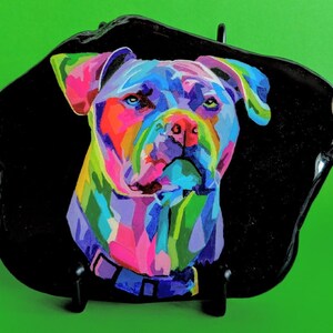 Pitbull,Acrylic Painted Stone with Stand, Gift, Home Decor