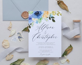 Floral Wedding Invitation Template with Watercolor Flowers, Floral, Custom Designed Wedding Invites
