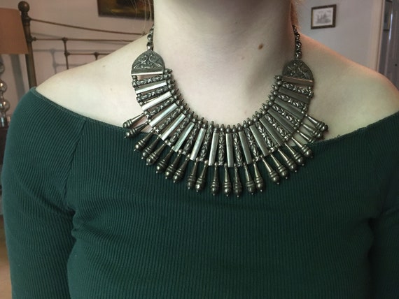 Silver Tribal Shell Necklace Silver Boho Bib Necklace