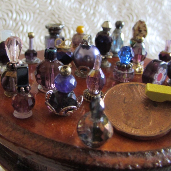 Purple Miniature Collectibles, Miniature Decor, Dollhouse Miniatures, Miniature Perfume Bottles, Handmade