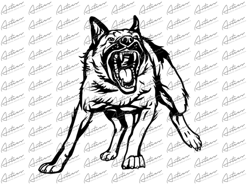 Snarling Shepherd Design Angry German Shepherd Png Download - Etsy