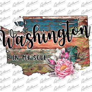 Washington dans mon âme PNG - motifs en sublimation de Washington - bois de grange coloré de Washington - carte de l'état de Washington - Washington Graphics