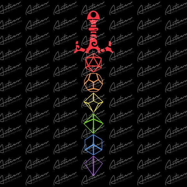 Rainbow Dice Sword Png Download