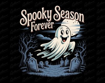 Spooky Ghost Graveyard Art: Halloween Moon Scene (Digital Download)