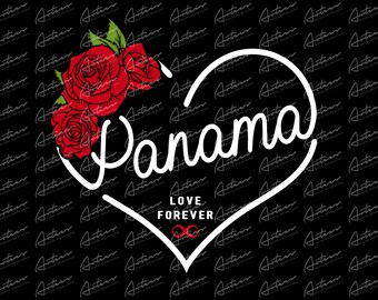 Panama Love Forever Transparent PNG - Panama Sublimation Designs - Panama Line Art - Panama Love with Heart - Latin Countries - Panamanian