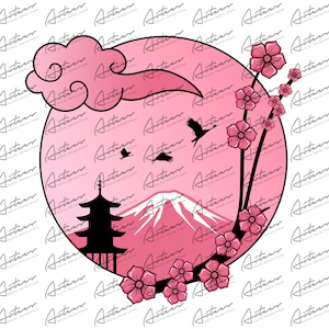 Pink Sun Sakura Cherry Blossom Transparent PNG  - Sakura Sublimation Designs - Cherry Blossom Designs - Sakura Graphic - Japanese Designs