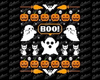 8-Bit Halloween Design, Pixels PNG (Digital Download)