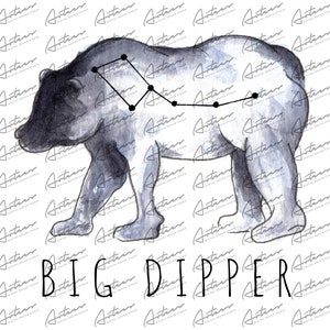 Constelação de Urso em Aquarela PNG: Ursa Maior, Ursa Menor (Download Digital)