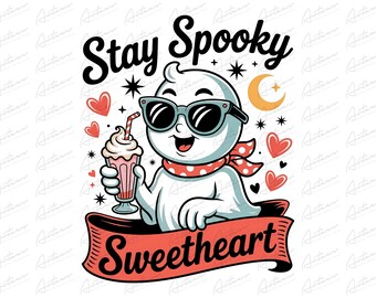 Retro Ghost Milkshake Art, Spooky Sweetheart Design (Digital Download)