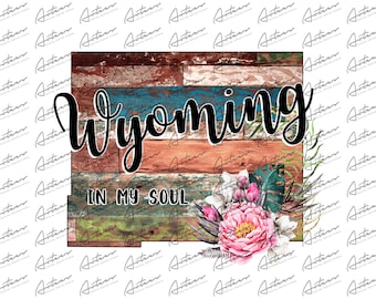 Wyoming State Map PNG: Colorful Barn Wood Design (Digital Download)