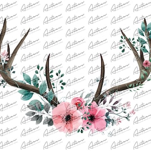 Floral Antler Transparent Png Digital Design - Antler Sublimation PNG - Deer Antler Design - Deer Antler PNG - Deer Antler SVG - Floral Deer