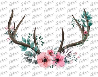 Floral Antler PNG: Transparent Deer Antler Design (Digital Download)