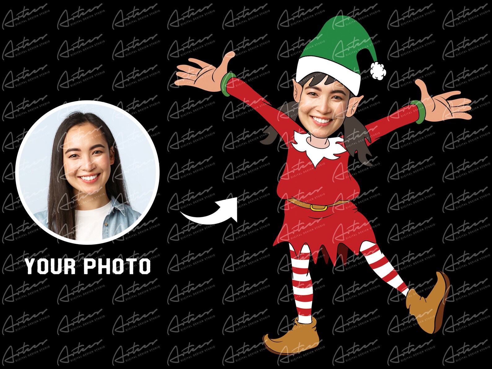 Get Your Own Custom Christmas Elf Lady From Your Photo Ready to Press ...