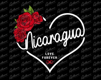 Nicaragua Love Heart with Roses PNG - Sublimation Design (Digital Download)