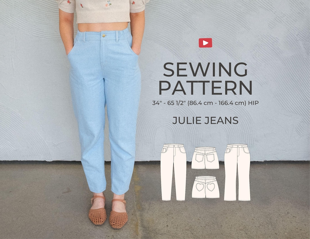 Elastic Waist Jeans Sewing Pattern | Julie Jeans PDF | Tapered, Flared ...