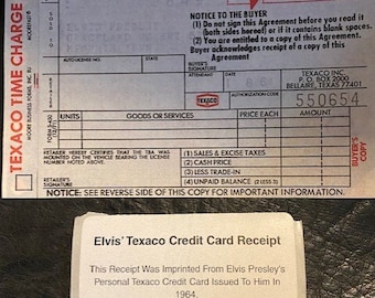 Elvis Texaco Credit Card Receipt - Authentic - Imprinted From His Personal  1964 Credit Card - Grt Gift Selling for 250 Dollars in the U.K.!