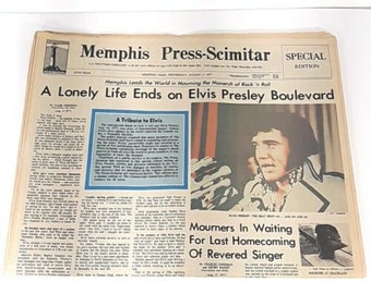Elvis Dies Newspaper -  (Dave Hester find) - Authentic paper - from Memphis - NOT A REPRINT!   Shipping cost now applies.