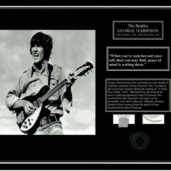 Beatles Rare George Harrison Authentic Hair Lock & Shrit pc - A similar rare item was sold @HeritageAuction.com for 1,875 US dollars