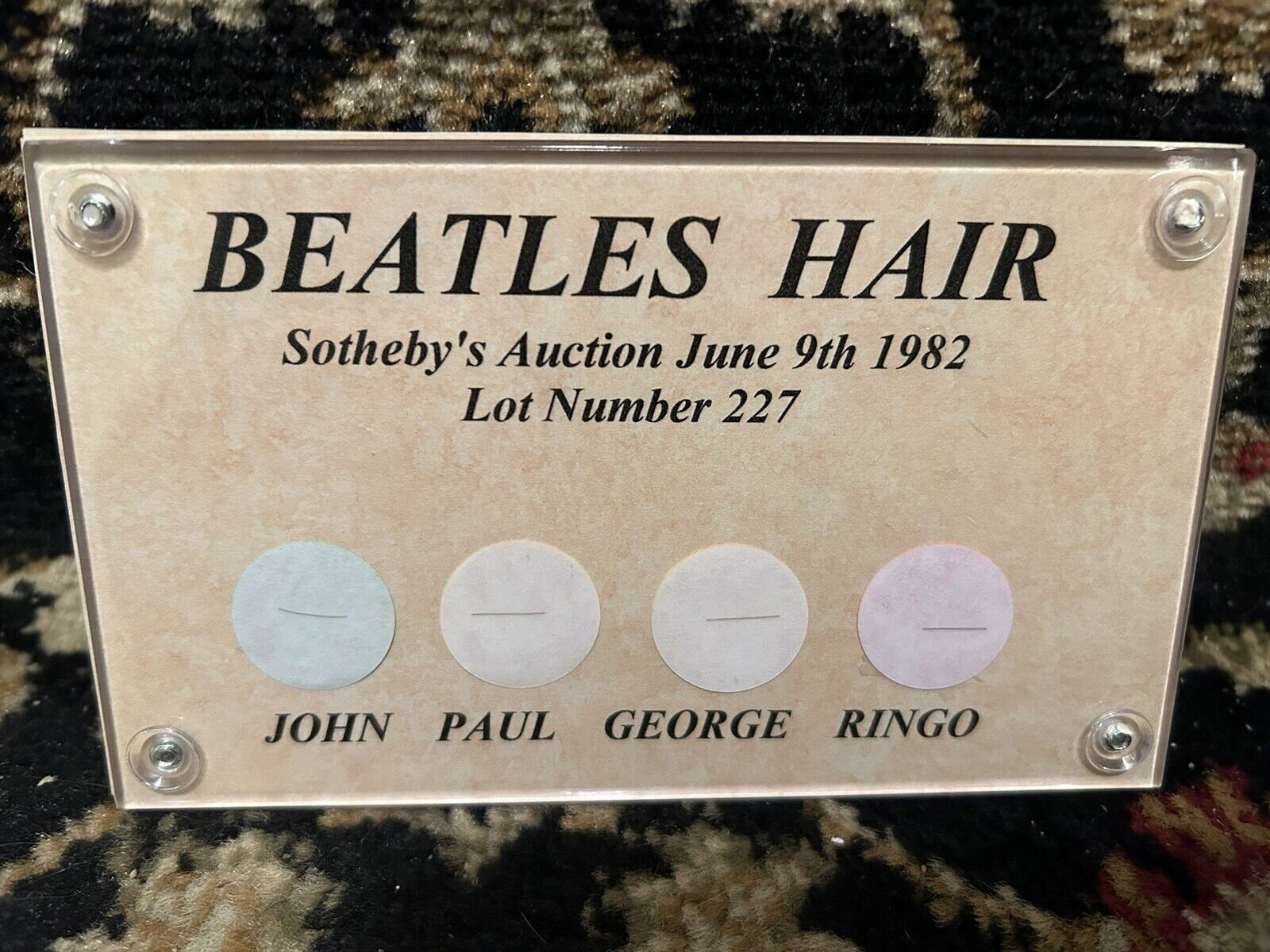 Rare hair strand of each Beatle - Auctioned at Sotheby's New York 1982 - Guaranteed Authentic COA - UNFRAMED