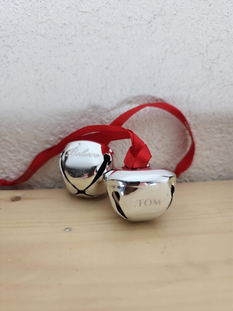 Personalized Silver Bell Ornament, Christmas Jingle Bell Decor, Custom