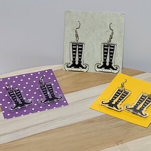 Witch Boot Earrings, Acrylic, 1.25 inches tall, French Hook, Fish Hook, Halloween