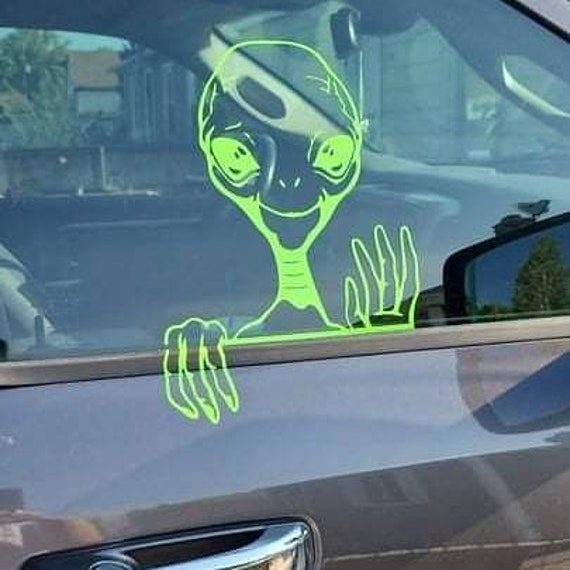 Peeking Alien Window Decal, Funny Car Sticker, Vinyl Truck Decal
