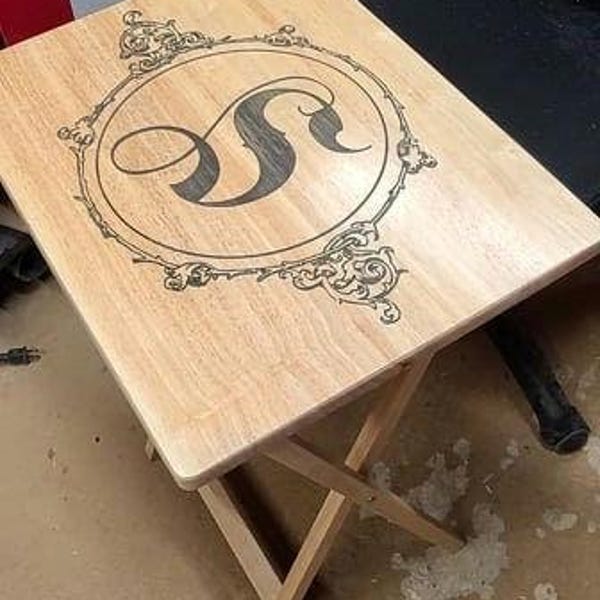 TV Tray with Monogram Initial, Flower, Celtic Design, Elk Scene, solid wood, Television Trays, Custom Laser Engraved TV Tray