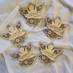 Personalized Wood Angel Ornament, Memorial Gift, Christmas Tree Decoration, Guardian Angel Wings