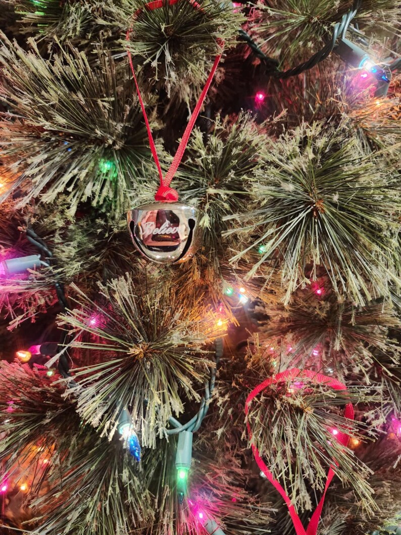 Personalized Silver Bell Ornament, Christmas Jingle Bell Decor, Custom