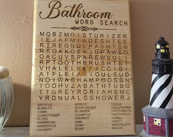 Rustic Wooden Bathroom Word Search Sign, Funny Bathroom Sign, Farmhouse Restroom Decor, Housewarming Gift, Home Wall Decor