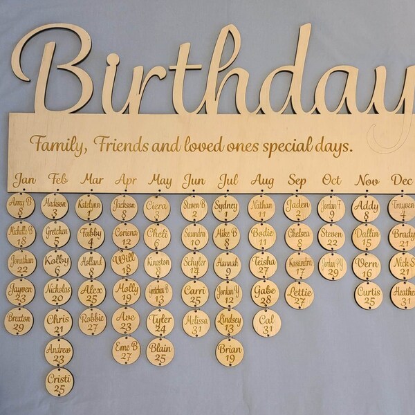 Birthday Calendar, Personalized wood Calendar, Family, Organization Calendar, Laser Engraved Wood