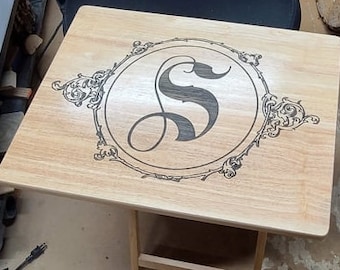 TV Tray with Monogram Initial, Flower, Celtic Design, Elk Scene, solid wood, Television Trays, Custom Laser Engraved TV Tray